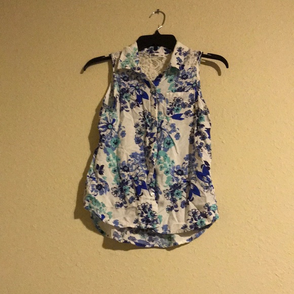 Blue and white sleeveless floral print - Picture 1 of 2